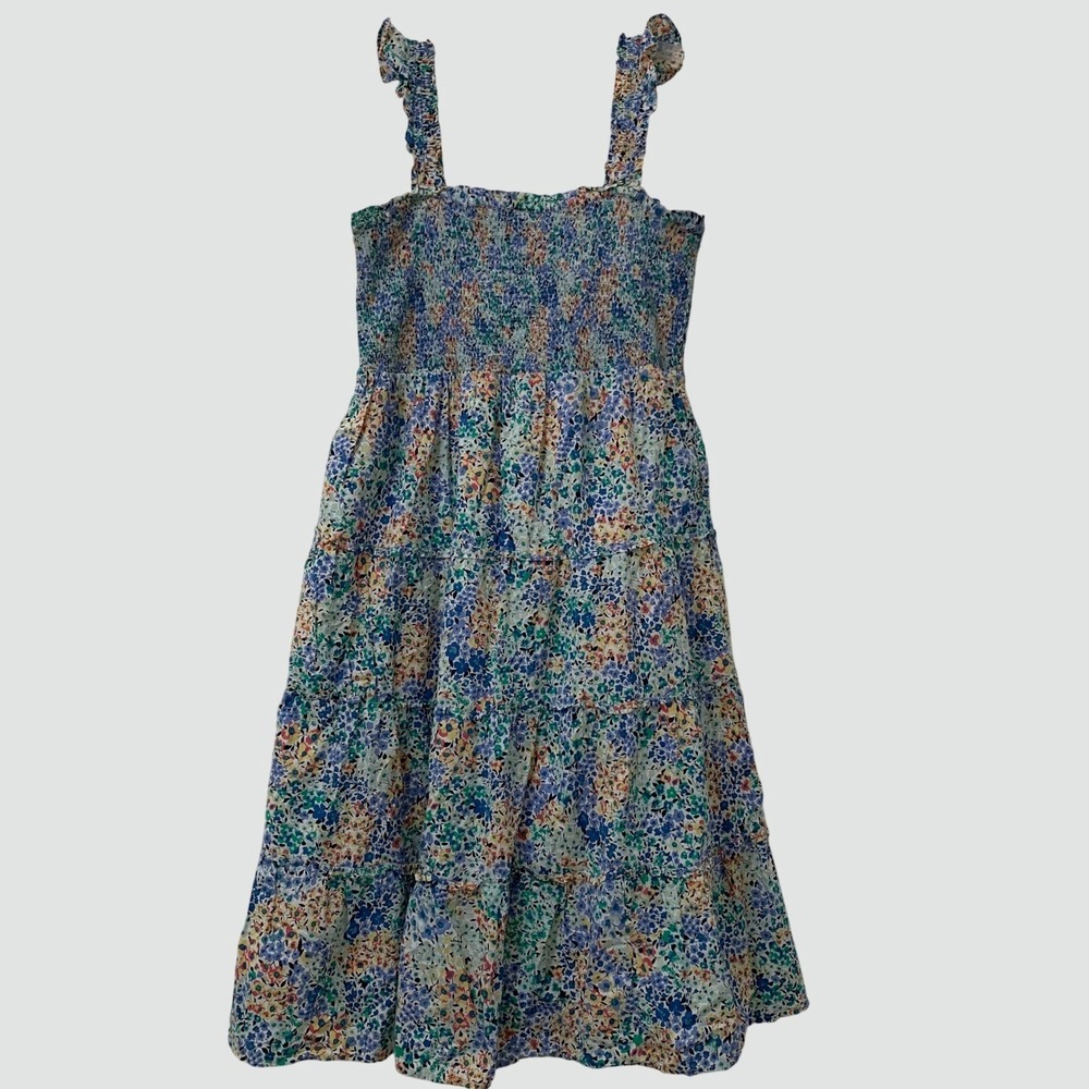 J.Crew Midi Dress Women's XL Multi-Color Floral Smocked Tiered Lined 100% Cotton - Picture 2 of 12